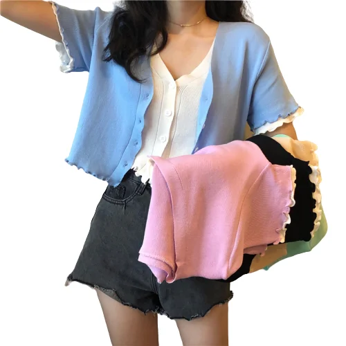 Knit Cardigan Shirt Women Single-breasted Patchwork One-piece Crop Sweater Summer Tops Female Short Sleeve Cardigans
Knit Cardigan Shirt Women Single-breasted Patchwork One-piece Crop Sweater Summer Tops Female Short Sleeve Cardigans