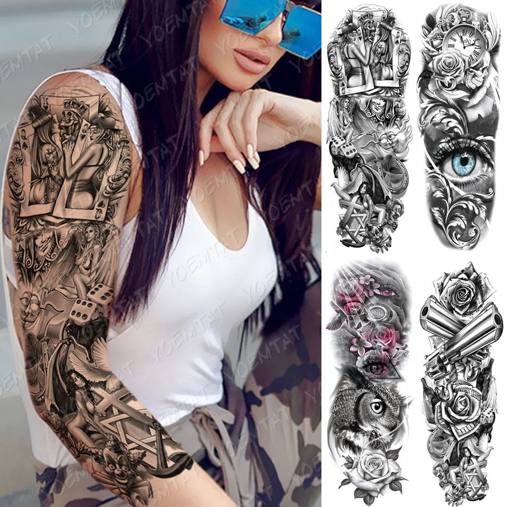 Large Arm Sleeve Tattoo Mask Clock Angel Crown Waterproof Temporary Tatto Sticker Hexagram Body Art Full Fake Tatoo Women Men
Large Arm Sleeve Tattoo Mask Clock Angel Crown Waterproof Temporary Tatto Sticker Hexagram Body Art Full Fake Tatoo Women Men