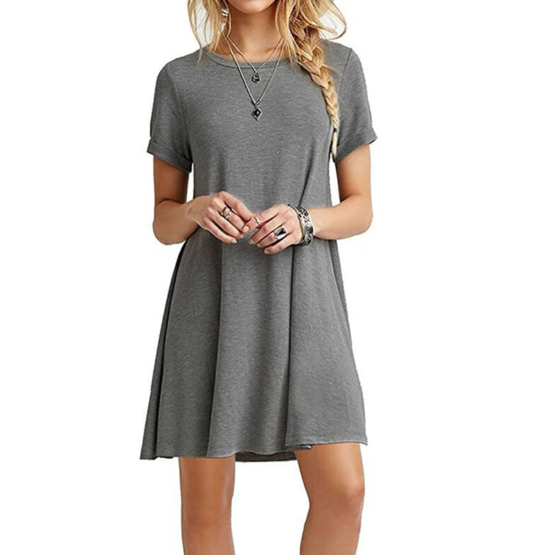 Casual Women Dress Summer Short Sleeve O Neck T Shirt Dress Simple Printing A Line Mini Dress Vintage Solid Loose Dress Robe
Casual Women Dress Summer Short Sleeve O Neck T Shirt Dress Simple Printing A Line Mini Dress Vintage Solid Loose Dress Robe