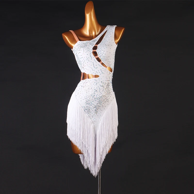 Latin Dance Competition Dresses Women Sexy White Rhinestone Fringe Sleeveless Performance Clothes Rumba Practice Clothes DQL4759
Latin Dance Competition Dresses Women Sexy White Rhinestone Fringe Sleeveless Performance Clothes Rumba Practice Clothes DQL4759