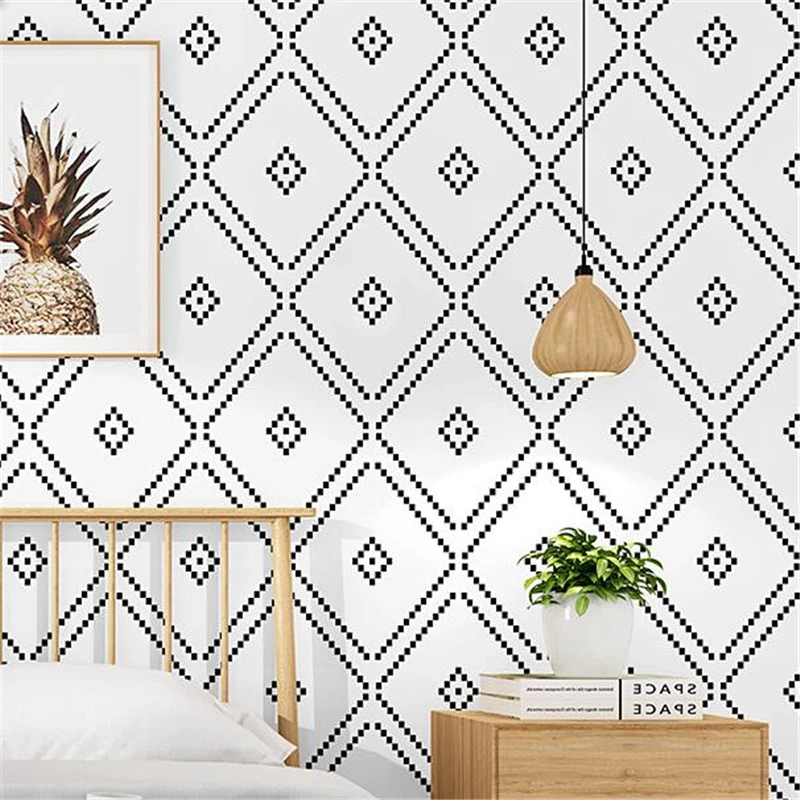 wellyu Nordic style TV background black and white lattice diamond bedroom living room modern minimalist bed wallpaper
wellyu Nordic style TV background black and white lattice diamond bedroom living room modern minimalist bed wallpaper
