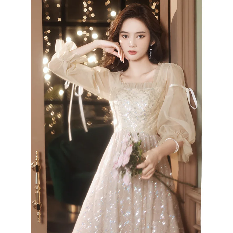 Ruched Square Collar Women's Evening Dresses Illusion Puff Sleeves Exquisite Appliques A-Line Slim Dress Birthday Party Gowns
Ruched Square Collar Women's Evening Dresses Illusion Puff Sleeves Exquisite Appliques A-Line Slim Dress Birthday Party Gowns