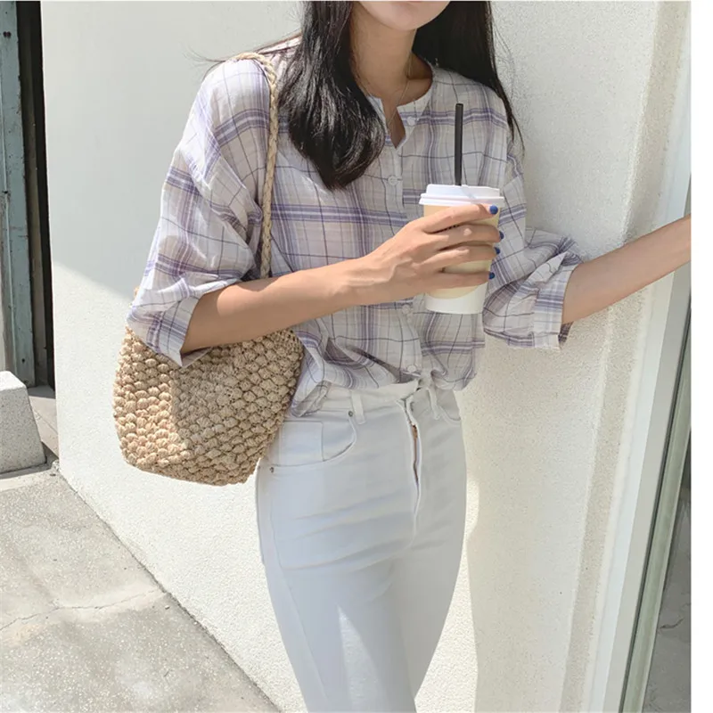buttons Cardigan purple plaid girls shirt Summer femme Casual loose Women Linen Cotton Girls Blouse New Women Blouses
buttons Cardigan purple plaid girls shirt Summer femme Casual loose Women Linen Cotton Girls Blouse New Women Blouses