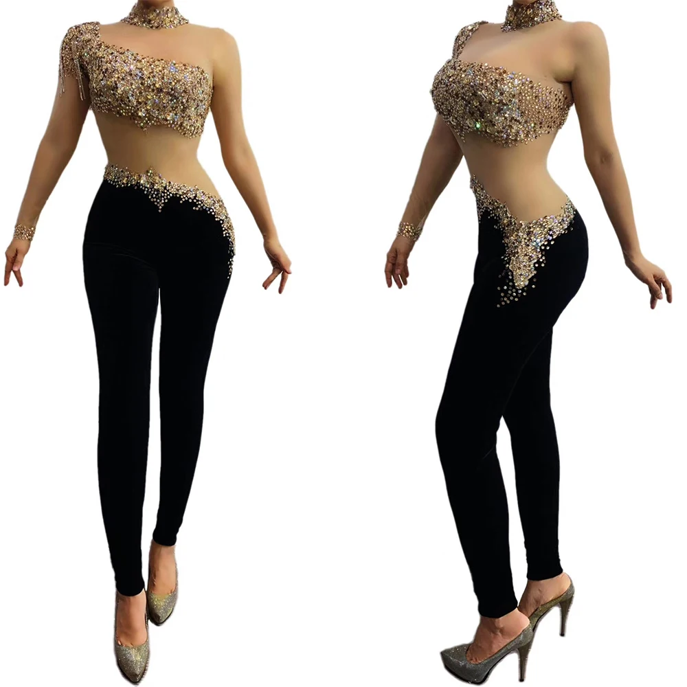 Women Mesh Velvet Rhinestones Bodycon Party Evening Jumpsuit Performance Dance Stage Costume
Women Mesh Velvet Rhinestones Bodycon Party Evening Jumpsuit Performance Dance Stage Costume
