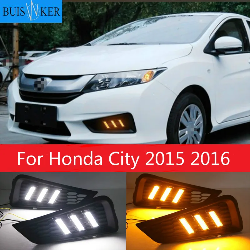 LED daytime Running Lights for Honda City 2015 2016 fog lamp cover drl with yellow turn signal light car styling
LED daytime Running Lights for Honda City 2015 2016 fog lamp cover drl with yellow turn signal light car styling