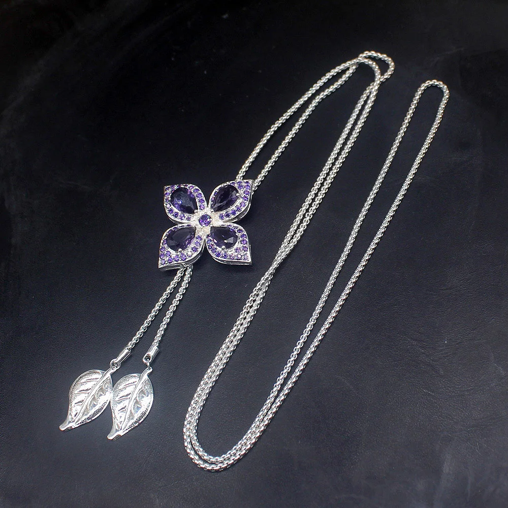 Hermosa Fashion Gemstone Natural Purple Amethyst Beautiful Flower Sweater Chain 925 Silver Jewelry for Women Girls 20214215
Hermosa Fashion Gemstone Natural Purple Amethyst Beautiful Flower Sweater Chain 925 Silver Jewelry for Women Girls 20214215