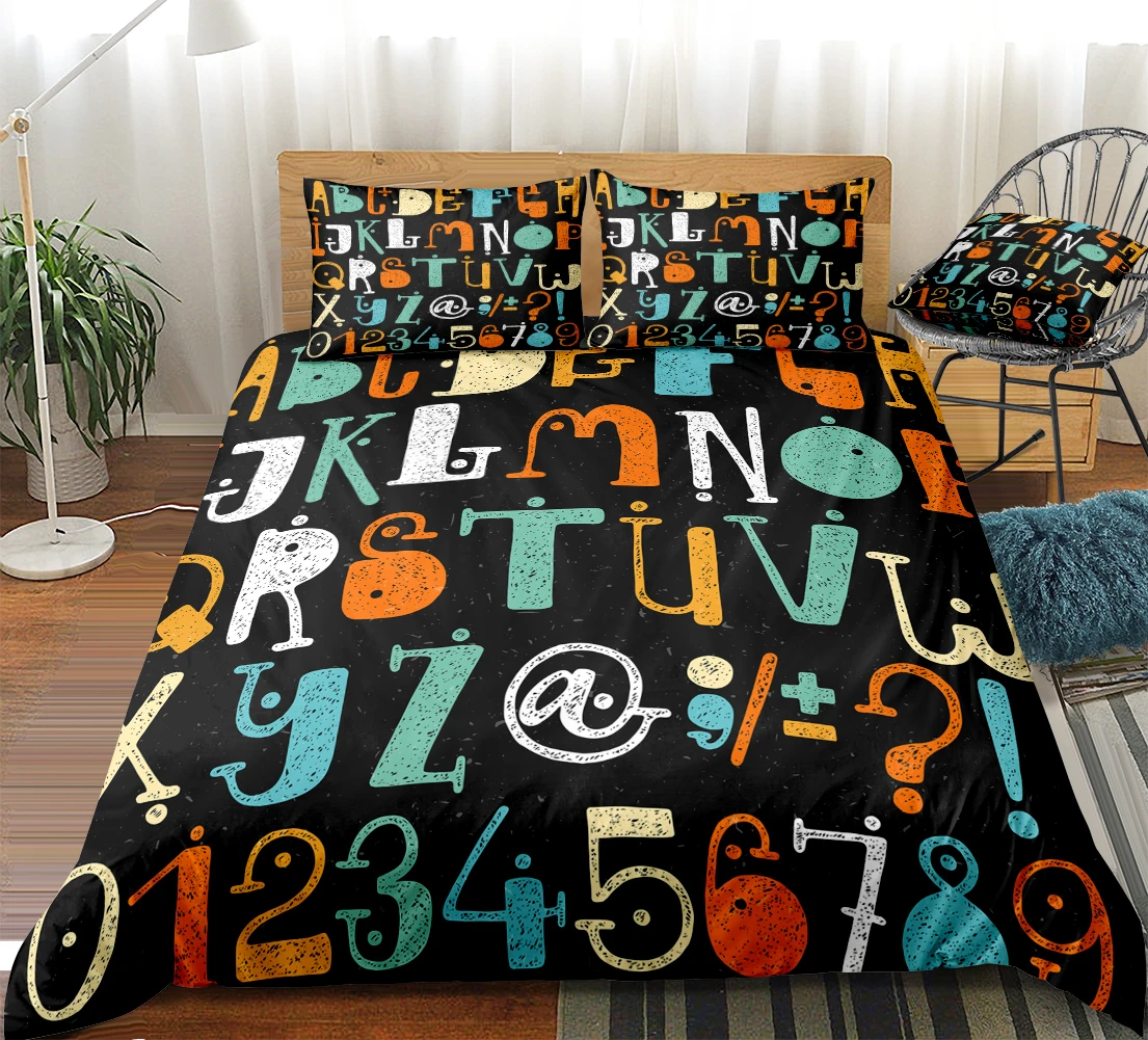 Cartoon Duvet Cover Set Letters Bedding Set Colorful Letters Pattern Bed Linen Kids Boy Girl Home Textile Microfiber Bedclothes
Cartoon Duvet Cover Set Letters Bedding Set Colorful Letters Pattern Bed Linen Kids Boy Girl Home Textile Microfiber Bedclothes