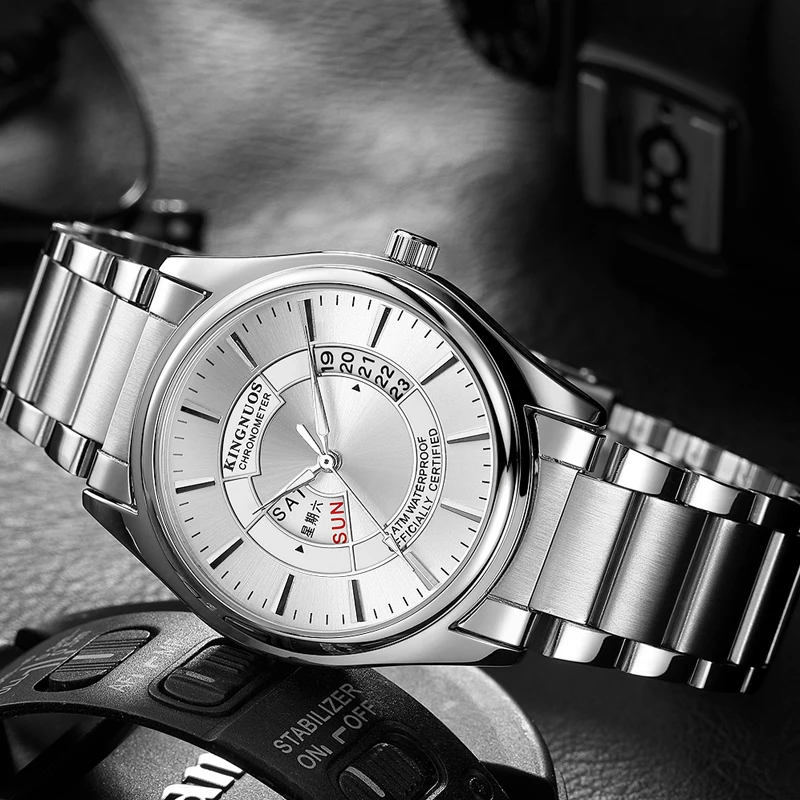 KINGNUOS Fashionable men's leisure steel band double calendar waterproof watch student watch trendy man watch
KINGNUOS Fashionable men's leisure steel band double calendar waterproof watch student watch trendy man watch