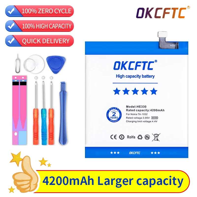 OKCFTC HE330 4200mAh Battery For Nokia 3 DUAL TA-1032 HE 330 Batteries Bateria Original HE330 2630mAh Battery For Nokia 3 DUA
OKCFTC HE330 4200mAh Battery For Nokia 3 DUAL TA-1032 HE 330 Batteries Bateria Original HE330 2630mAh Battery For Nokia 3 DUA