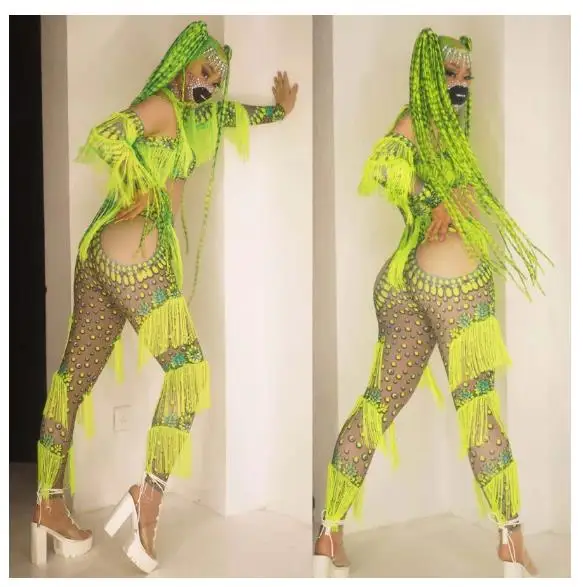 Stage show ladybug bodysuit party show women dance green tassel jumpsuit dj costume
Stage show ladybug bodysuit party show women dance green tassel jumpsuit dj costume