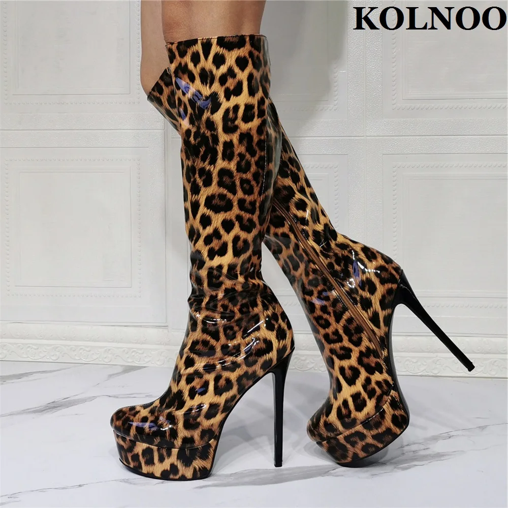 Kolnoo New Classic Womens High Heel Platform Boots Leopard Patent Leather Sexy Knee-High Boots Evening Club Fashion Winter Shoes
Kolnoo New Classic Womens High Heel Platform Boots Leopard Patent Leather Sexy Knee-High Boots Evening Club Fashion Winter Shoes