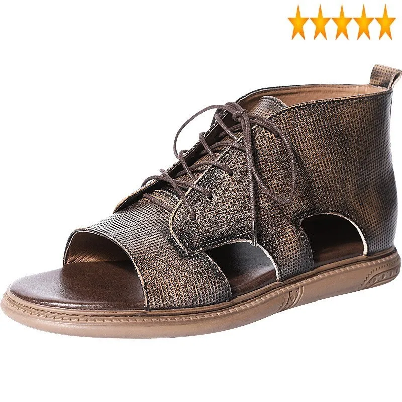Retro Leather Men 100% Genuine Lace Up Rome Business Summer Casual Outdoor Shoes Brand Hollow Out High Top Sandals Male
Retro Leather Men 100% Genuine Lace Up Rome Business Summer Casual Outdoor Shoes Brand Hollow Out High Top Sandals Male