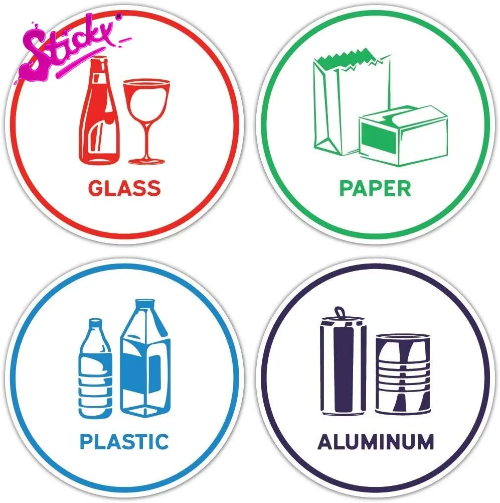 STICKY Recycling Sorting Sticker Signs Decals - Paper, Aluminum, Plastic, Glass (Set Of 4 Stickers) Car Sticker Decal Decor
STICKY Recycling Sorting Sticker Signs Decals - Paper, Aluminum, Plastic, Glass (Set Of 4 Stickers) Car Sticker Decal Decor