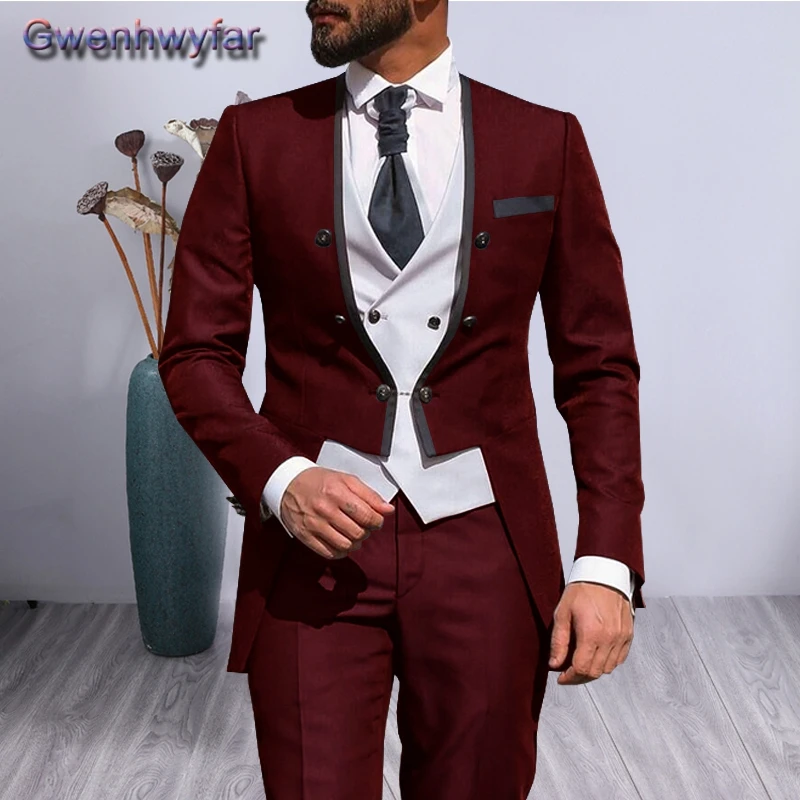 Gwenhwyfar 2022 Wine Red Men Suit Asymmetrcal Blazer + Vest+Pant,New Custome Homme Custom Double Breasted Groom Wedding Tuxedo
Gwenhwyfar 2022 Wine Red Men Suit Asymmetrcal Blazer + Vest+Pant,New Custome Homme Custom Double Breasted Groom Wedding Tuxedo
