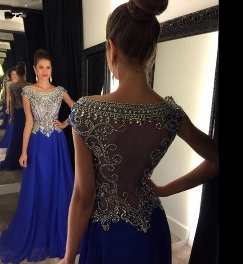Abendkleider 2025 Royal Blue Sheer Back A-Line Chiffon Evening Dresses O-Neck Crystal Pink Prom Formal Gowns Vestidos De Feast
Abendkleider 2025 Royal Blue Sheer Back A-Line Chiffon Evening Dresses O-Neck Crystal Pink Prom Formal Gowns Vestidos De Feast