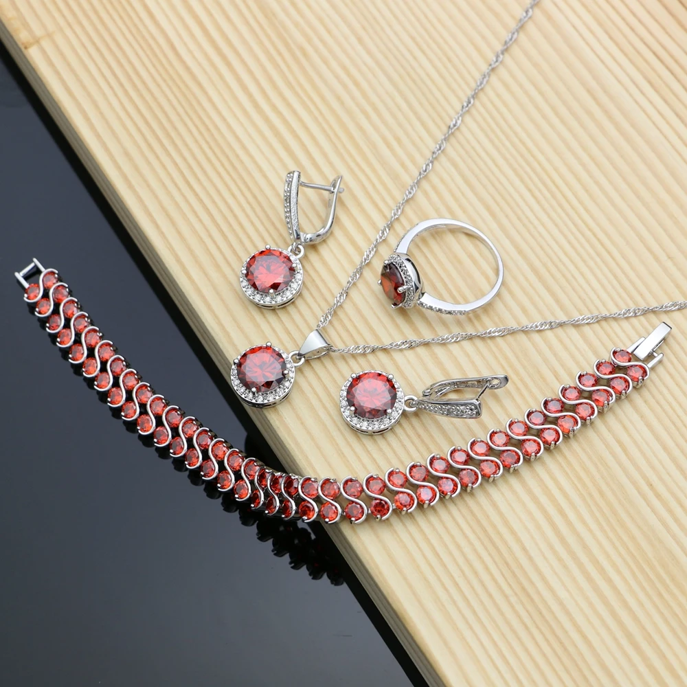 925 Silver Bridal Jewelry Sets Red Garnet for Women Wedding Stone Charm Earrings Bracelet Ring Necklace Set Dropshipping
925 Silver Bridal Jewelry Sets Red Garnet for Women Wedding Stone Charm Earrings Bracelet Ring Necklace Set Dropshipping