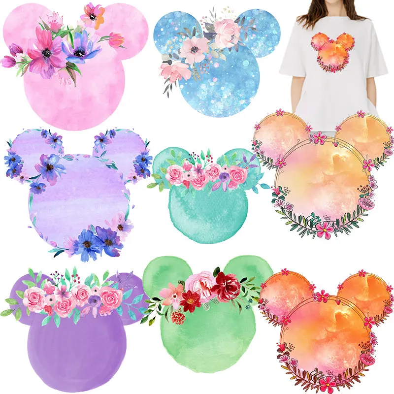 Floral Mickey Mouse Ears Patches for Kids Clothing Jacket DIY Appliques Stickers on fabric Thermal transfer printing
Floral Mickey Mouse Ears Patches for Kids Clothing Jacket DIY Appliques Stickers on fabric Thermal transfer printing