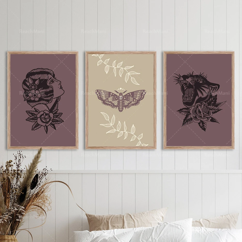 Traditional tattoo art print, death moth/gypsy woman/black panther/rose decorative canvas print poster
Traditional tattoo art print, death moth/gypsy woman/black panther/rose decorative canvas print poster