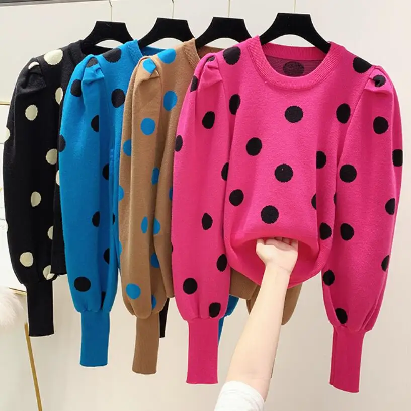 Sweater Women Contrast Color Polka Dot Puff Sleeve Sweater Temperament Autumn Winter Knitwear Jumper Femm
Sweater Women Contrast Color Polka Dot Puff Sleeve Sweater Temperament Autumn Winter Knitwear Jumper Femm