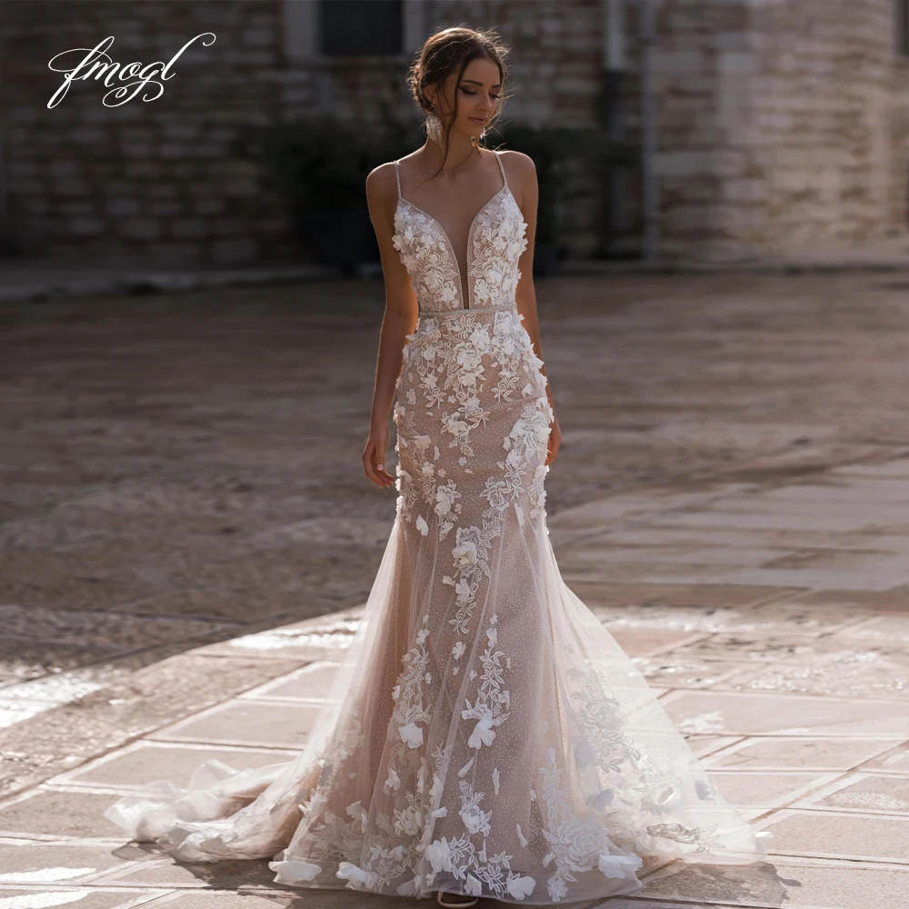 Fmogl Sexy Backless Sweetheart Flowers Mermaid Wedding Dress Luxury Spaghetti Straps Appliques Lace Trumpet Bride Gowns
Fmogl Sexy Backless Sweetheart Flowers Mermaid Wedding Dress Luxury Spaghetti Straps Appliques Lace Trumpet Bride Gowns