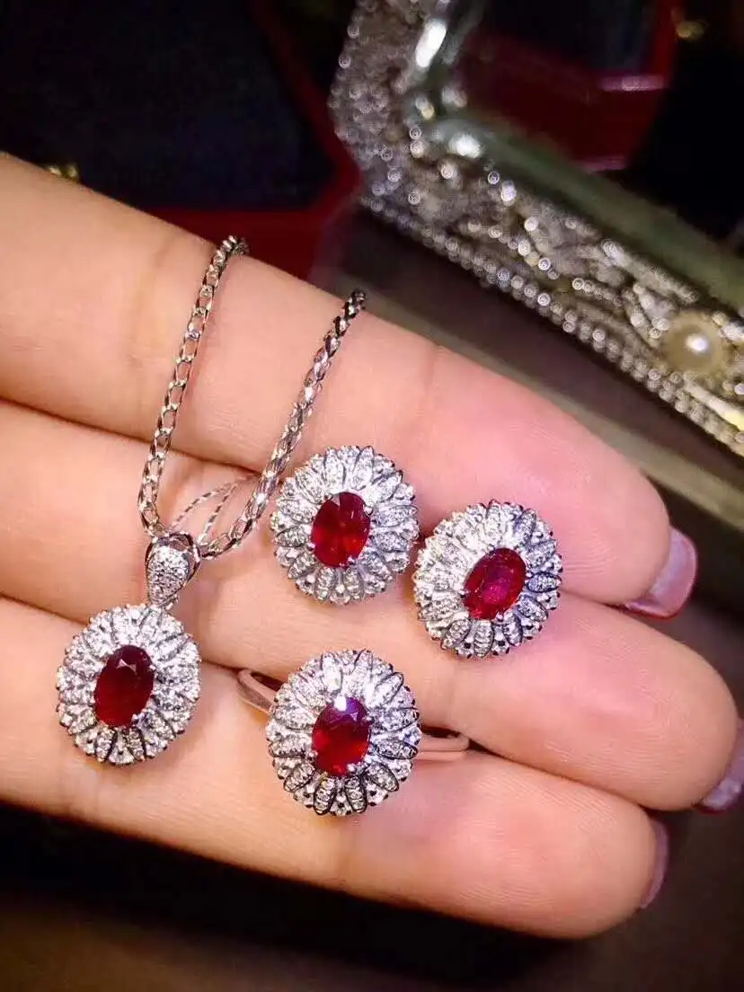 Real Natural Ruby jewelry set Natural Real Ruby 925 sterling silver 1pc pendant,1pc ring,2pcs Earring
Real Natural Ruby jewelry set Natural Real Ruby 925 sterling silver 1pc pendant,1pc ring,2pcs Earring