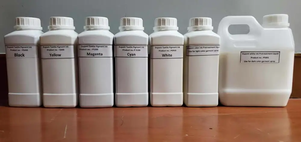 USA Dupont Textile pigment color ink And Dupont white ink pretreatment liquid for T-Shirt printer
USA Dupont Textile pigment color ink And Dupont white ink pretreatment liquid for T-Shirt printer