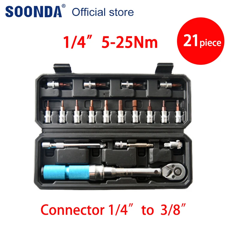 Preset torque wrench set 18/21 pieces 1/4" to 3/8" 5-25Nmbicycle maintenance adjustable torque wrench bike repair tools set
Preset torque wrench set 18/21 pieces 1/4" to 3/8" 5-25Nmbicycle maintenance adjustable torque wrench bike repair tools set