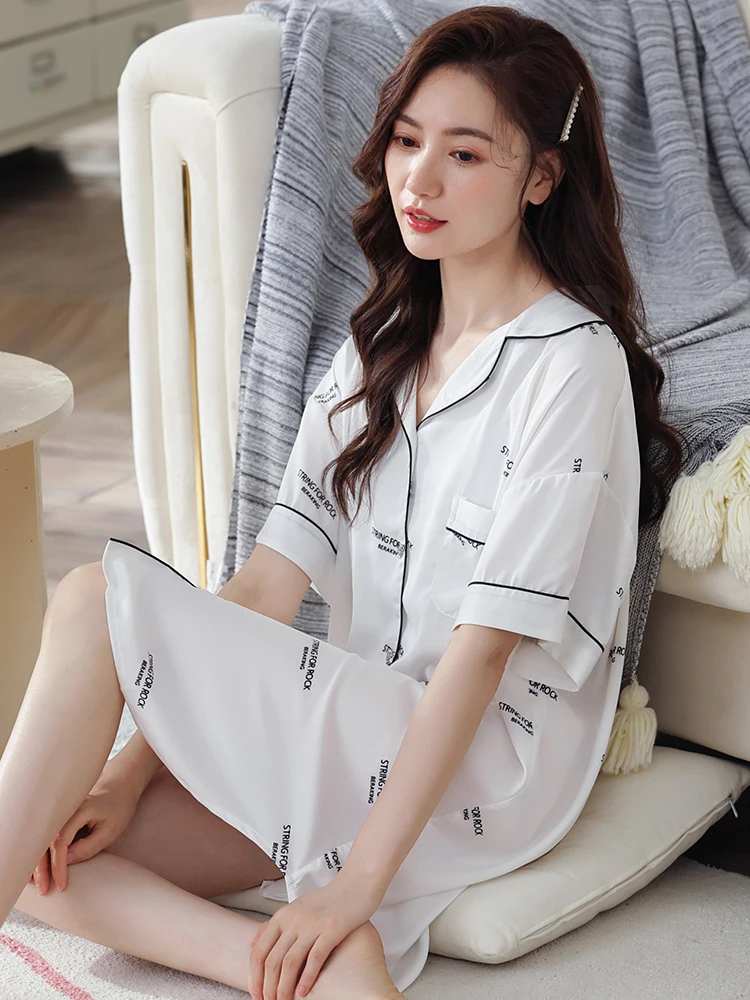 Summer Satin Nightdress Women Sleepwear Letter Nightgown Sexy Ice-silk Robe Fashion Pajama Homewear Long Shirt Skirt
Summer Satin Nightdress Women Sleepwear Letter Nightgown Sexy Ice-silk Robe Fashion Pajama Homewear Long Shirt Skirt