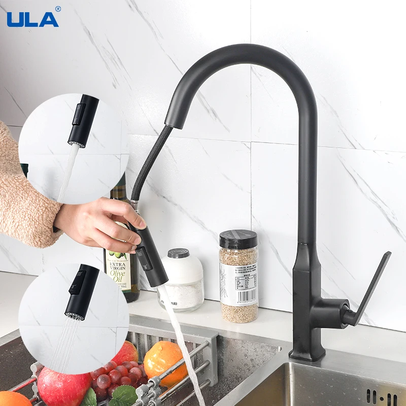 ULA Pull Out Kitchen Faucet Black 360 Rotate Brass Kitchen Faucet Deck Mount Cold Hot Water Sink Mixer Taps water tap nozzle
ULA Pull Out Kitchen Faucet Black 360 Rotate Brass Kitchen Faucet Deck Mount Cold Hot Water Sink Mixer Taps water tap nozzle