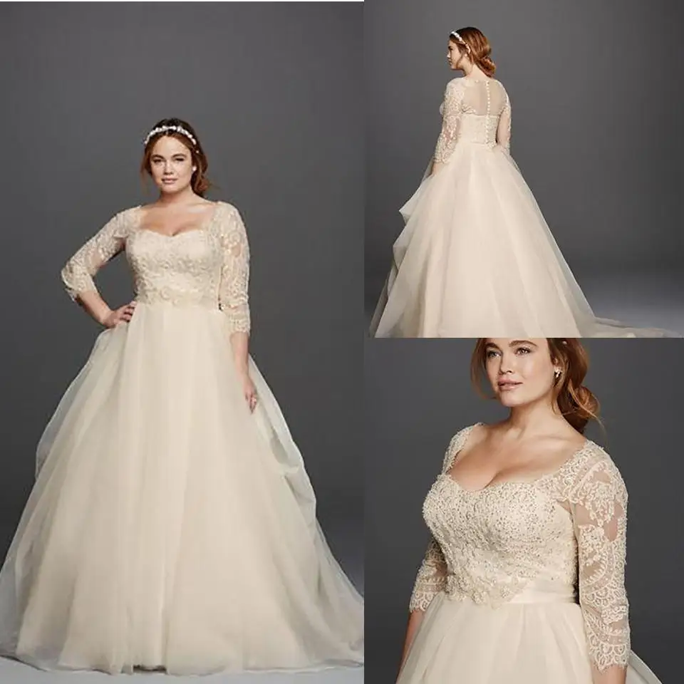 Plus Size Wedding Dresses A Line Sweetheart 3/4 Long Sleeve Sweep Train Bridal Gowns With Lace Button Back Wedding Gowns Wed
Plus Size Wedding Dresses A Line Sweetheart 3/4 Long Sleeve Sweep Train Bridal Gowns With Lace Button Back Wedding Gowns Wed