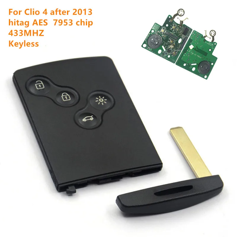 1pc kgreat 4 button remote key card keyless smart key 433mhz with hitag AES PCF7953 chip 7953 XTT 4A chip for renault Clio 4
1pc kgreat 4 button remote key card keyless smart key 433mhz with hitag AES PCF7953 chip 7953 XTT 4A chip for renault Clio 4
