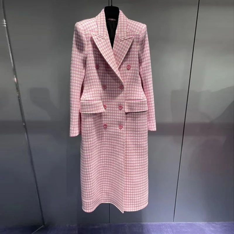 Pink Office Plaid Tweed Coat Women Fashion Double Breasted Medium Long Suit Jacket Vintage Elegant Slim Full Sleeve Outwear
Pink Office Plaid Tweed Coat Women Fashion Double Breasted Medium Long Suit Jacket Vintage Elegant Slim Full Sleeve Outwear