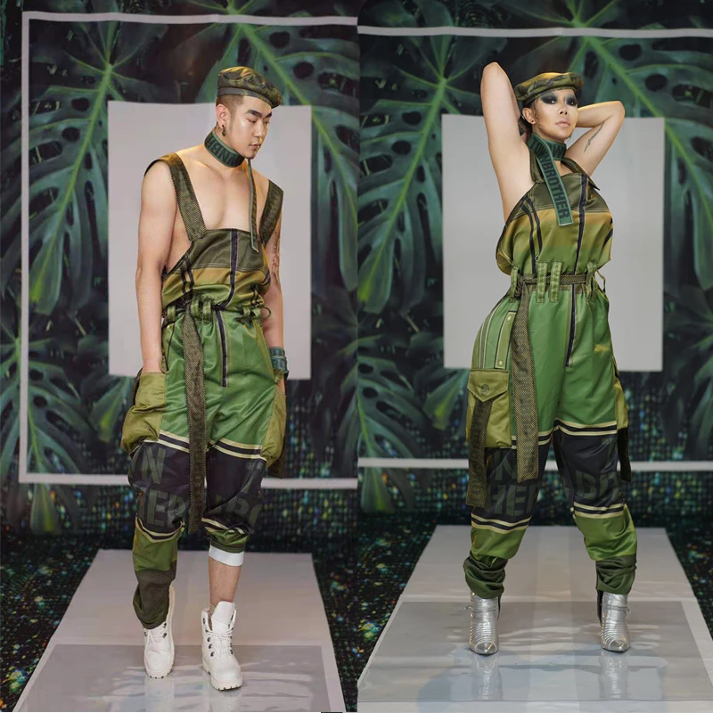 Men Women Couple Jumpsuit Army Green Overalls Uniform Sleeveless Loose Rompers Stage Singer Dancer Performance Costume Jumpsuit
Men Women Couple Jumpsuit Army Green Overalls Uniform Sleeveless Loose Rompers Stage Singer Dancer Performance Costume Jumpsuit