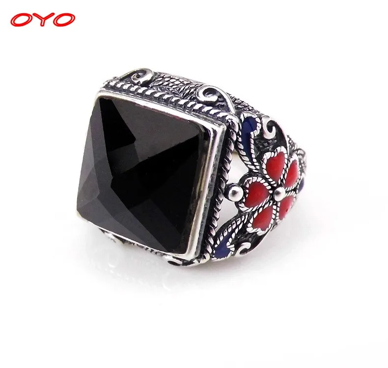 Real S925 Thai Silver Jewelry Personality Enamel Live Natural Black Agate Retro Ethnic Style Ring Male
Real S925 Thai Silver Jewelry Personality Enamel Live Natural Black Agate Retro Ethnic Style Ring Male