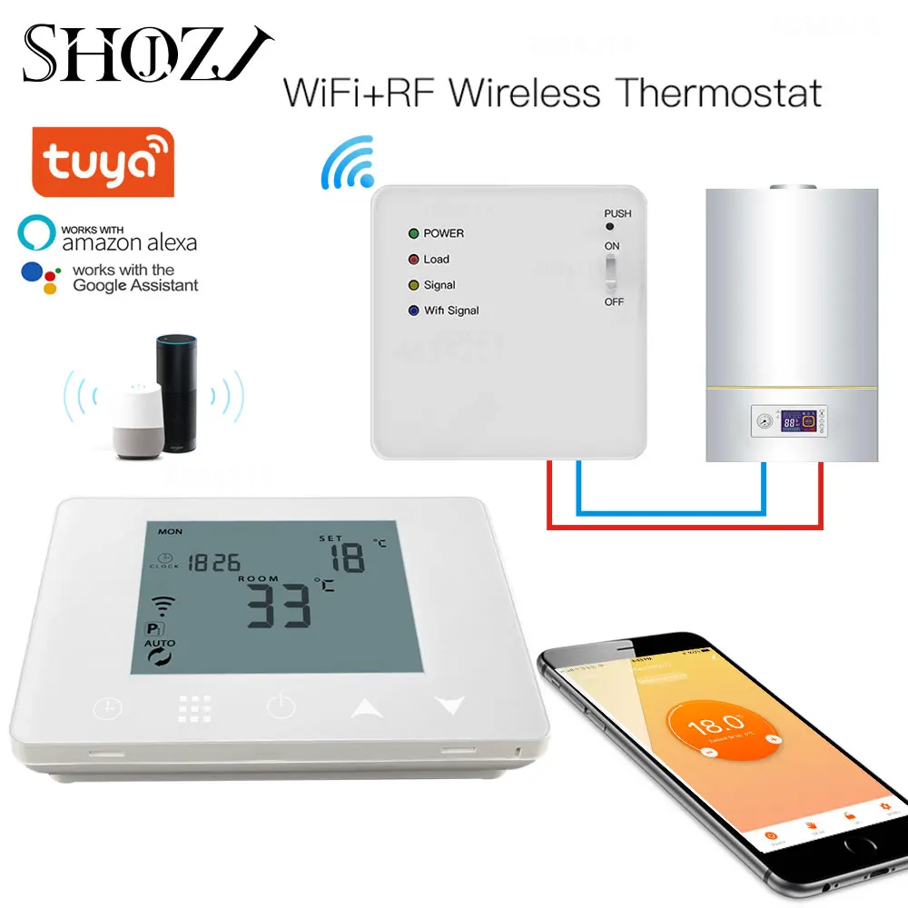 TUYA WiFi & RF Wireless Room Thermostat for Water Gas Boiler Floor Electric Heating Remote Temperature Controller Smart Home
TUYA WiFi & RF Wireless Room Thermostat for Water Gas Boiler Floor Electric Heating Remote Temperature Controller Smart Home