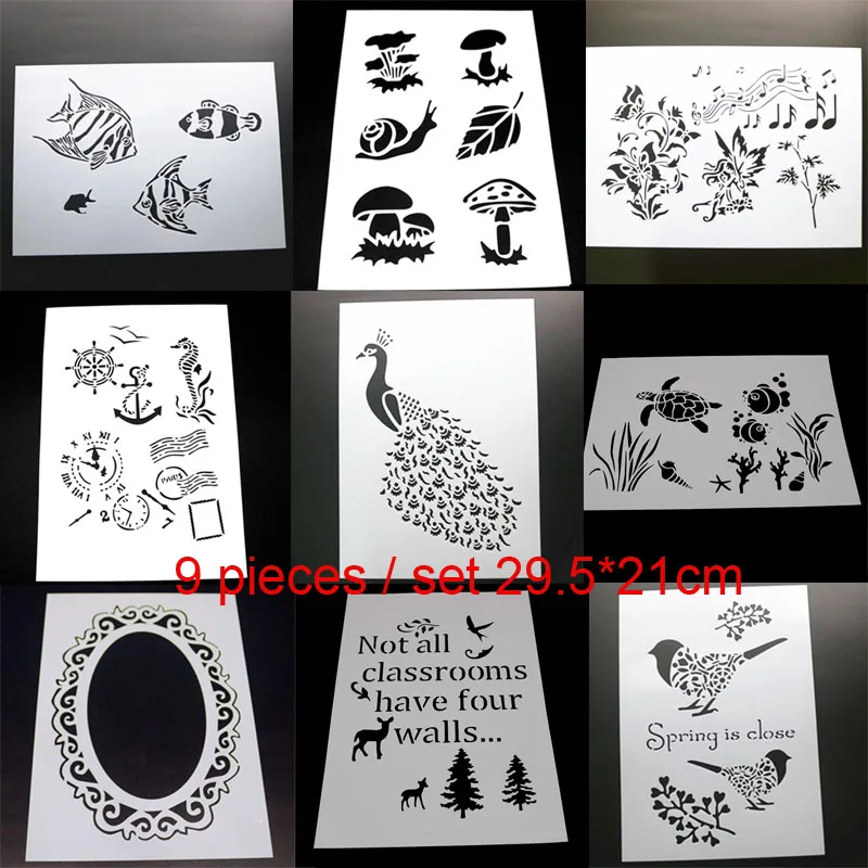 9pcs Stencil Coloring Embossing Animal Painting Template DIY Scrapbook Diary Stamp Album Decor Office School Supplies Reusable
9pcs Stencil Coloring Embossing Animal Painting Template DIY Scrapbook Diary Stamp Album Decor Office School Supplies Reusable
