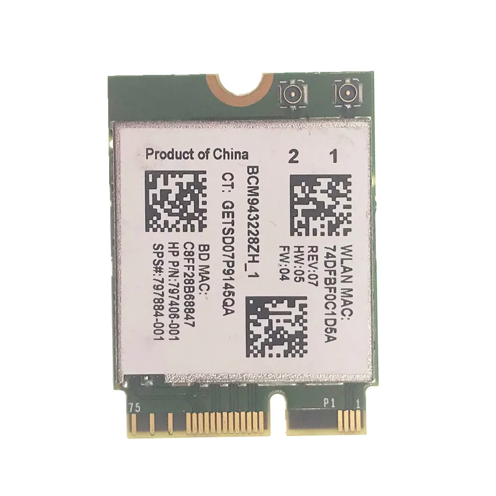 BCM943228ZH BCM943228Z WIFI Fit for Bluetooth 4.0 NGFF 300Mbps WLAN Card 802.11a/b/g/n SPS 797884-001 For HP
BCM943228ZH BCM943228Z WIFI Fit for Bluetooth 4.0 NGFF 300Mbps WLAN Card 802.11a/b/g/n SPS 797884-001 For HP