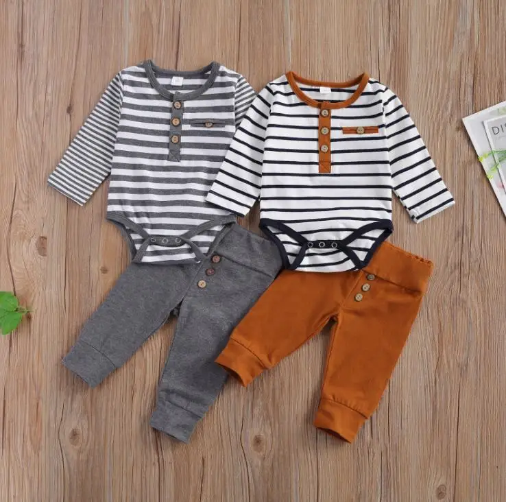 2 Pcs Baby's Casual Suit Round Neck Long Sleeve Stripe Romper Solid Color Button Loose Trousers Baby Boys Clothes Set
2 Pcs Baby's Casual Suit Round Neck Long Sleeve Stripe Romper Solid Color Button Loose Trousers Baby Boys Clothes Set