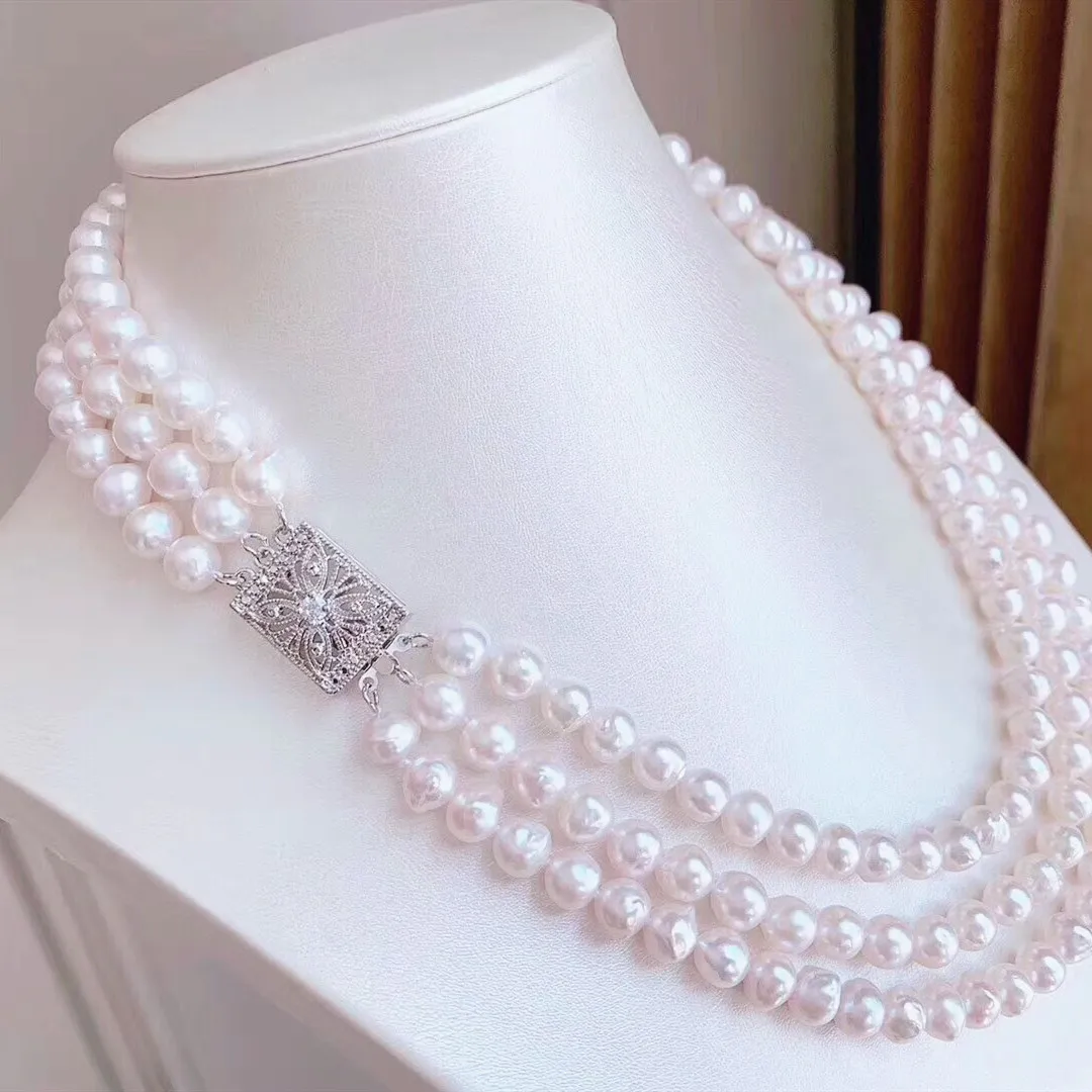 MADALENA SARARA Platinum Plated Retro Multi Row Three Row 6-7mm Freshwater Pearl Necklace
MADALENA SARARA Platinum Plated Retro Multi Row Three Row 6-7mm Freshwater Pearl Necklace