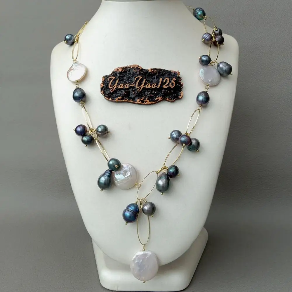 21" White Coin Pearl Black Rice Pearl Chain Necklace for women romantic jewelry gift
21" White Coin Pearl Black Rice Pearl Chain Necklace for women romantic jewelry gift