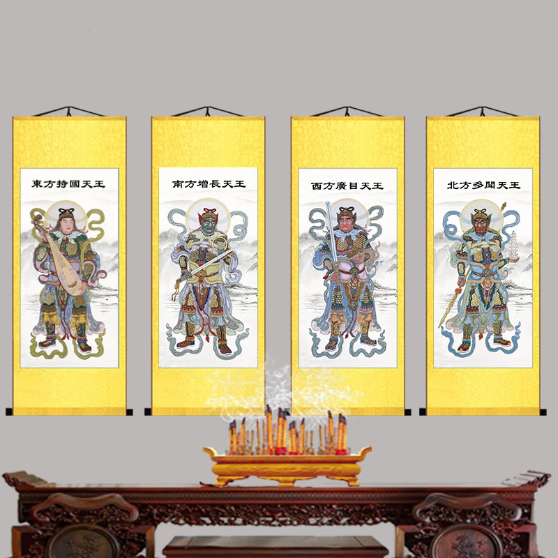 The Four Vajra Bodhisattvas защищает Dharma, изысканные картины из шелкового свитка, городской дом, защищают злых духов