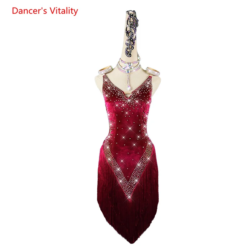 Latin Dance Dress senior velvet AB stones fringes dress Performance Clothes Custom Adult Child latin dancing Competition dresses
Latin Dance Dress senior velvet AB stones fringes dress Performance Clothes Custom Adult Child latin dancing Competition dresses