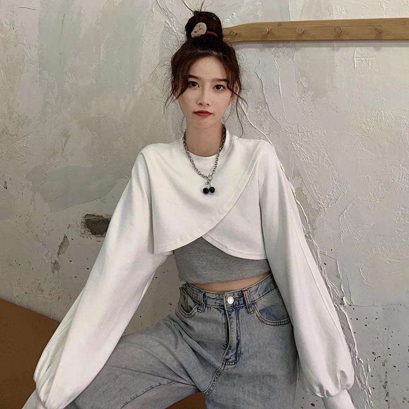 Women's Fashionable Two Piece Outfits Solid Long Sleeves O-Neck Asymmetric Cropped Sweatshirt Sleeveless Vest Bottoming Shirt
Women's Fashionable Two Piece Outfits Solid Long Sleeves O-Neck Asymmetric Cropped Sweatshirt Sleeveless Vest Bottoming Shirt