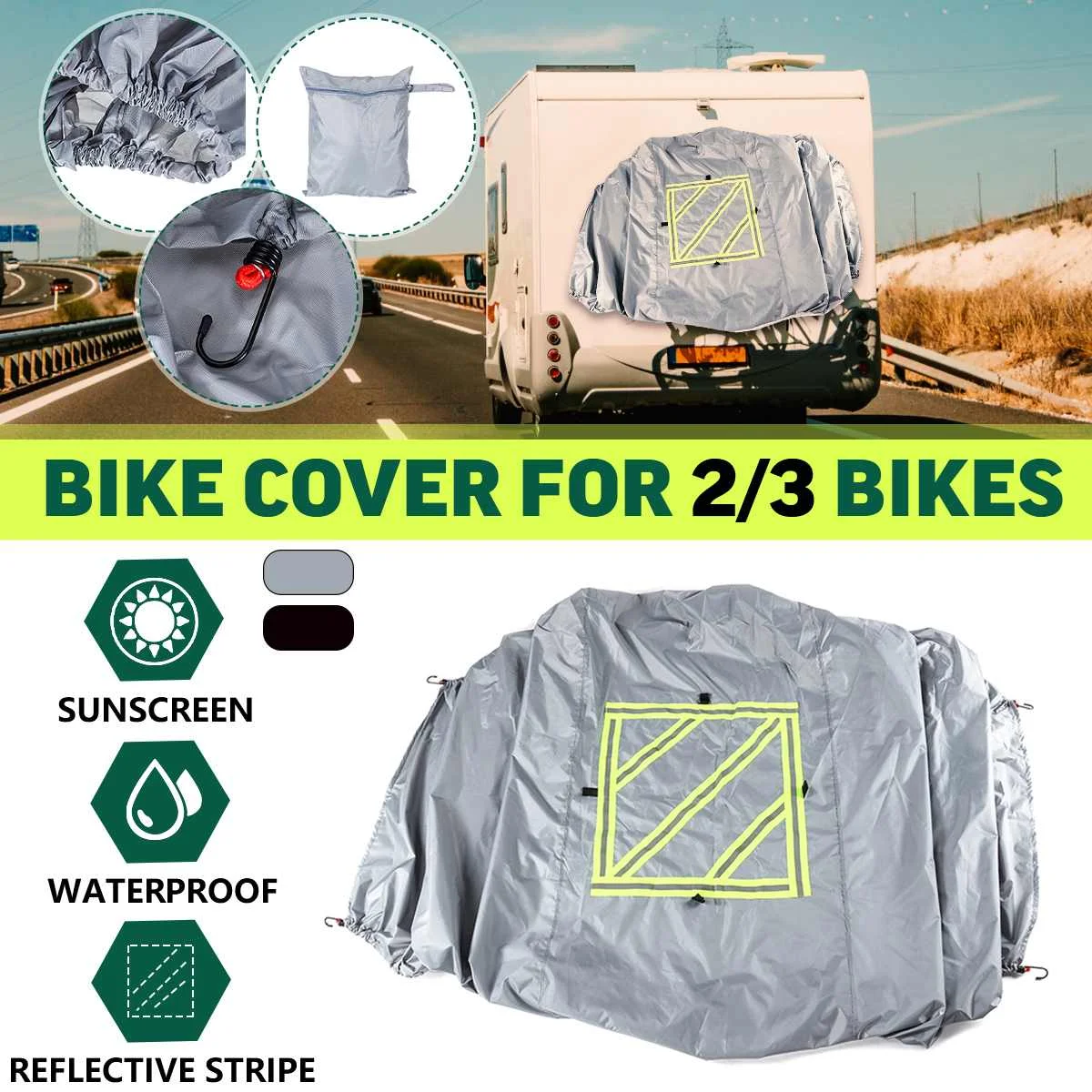 Universal Motorhome Bike Cover Car Cover 420D Waterproof Anti UV Sunscreen Snow Cover with Reflective Stip For Sign 2-3 Bikes
Universal Motorhome Bike Cover Car Cover 420D Waterproof Anti UV Sunscreen Snow Cover with Reflective Stip For Sign 2-3 Bikes