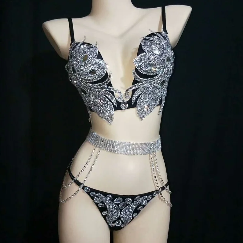Sparkly Silver Crystals Bikini Set Sexy Bodysuit Women Nightclub Bar Outfit Performance Stage Wear Dance Costume Party Dress
Sparkly Silver Crystals Bikini Set Sexy Bodysuit Women Nightclub Bar Outfit Performance Stage Wear Dance Costume Party Dress