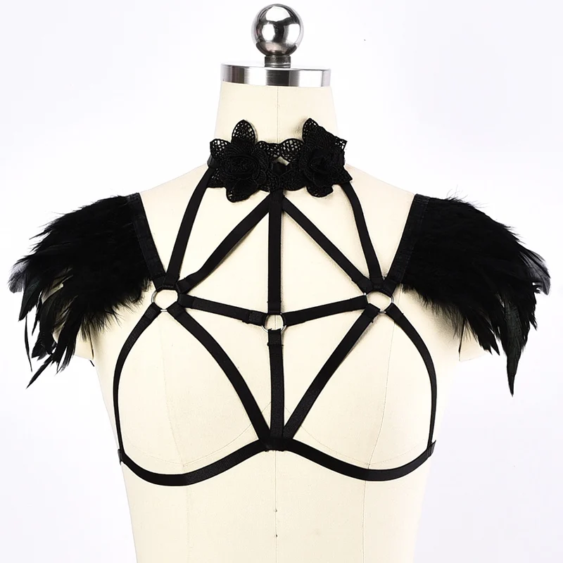 JLX.HARNESS Sexy Bra Hollow Black Feather Body Cage Bondage Lingerie Harness Belt Women Goth Neck Lace FlowerRave Body Harness
JLX.HARNESS Sexy Bra Hollow Black Feather Body Cage Bondage Lingerie Harness Belt Women Goth Neck Lace FlowerRave Body Harness