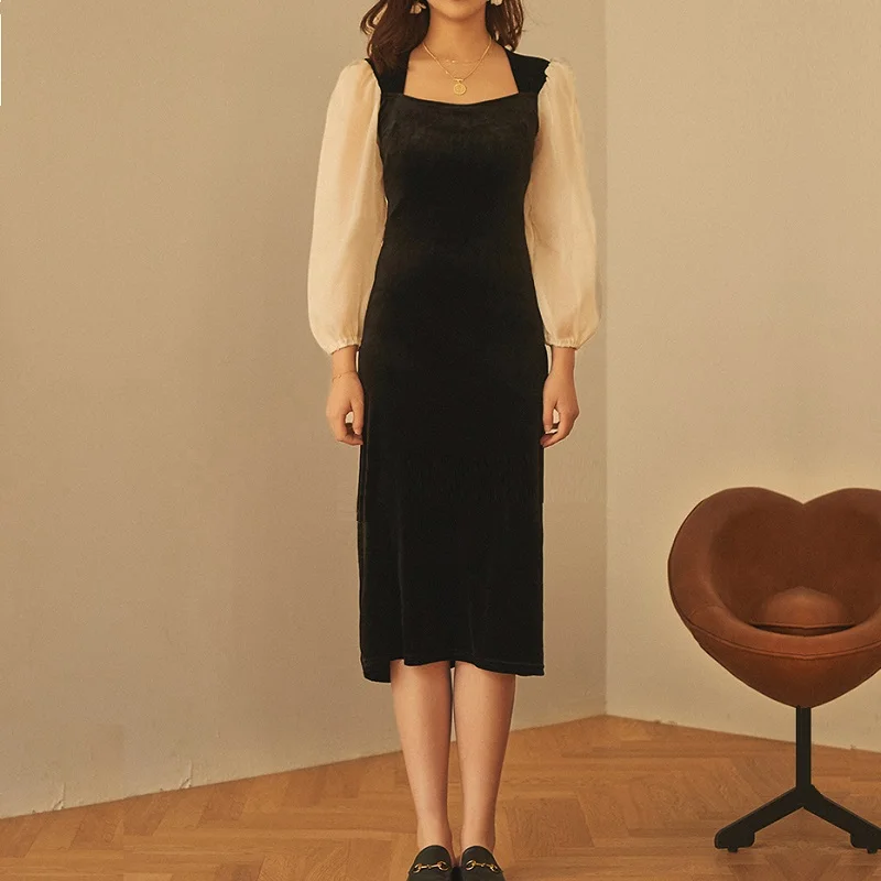 Spring Velvet Patchwork Long Bubble Sleeve Dress Women 2021 Sexy Vintage Retro Slim Square Neck Split Club Party Midi Dress
Spring Velvet Patchwork Long Bubble Sleeve Dress Women 2021 Sexy Vintage Retro Slim Square Neck Split Club Party Midi Dress