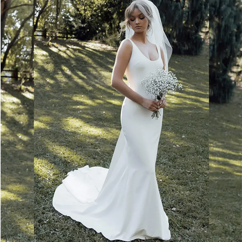 Sexy O-Neck Mermaid Wedding Dresses Court Train Bow Sleeveless Elegant Custom Made Bride Gown Robe De Mariee For Female
Sexy O-Neck Mermaid Wedding Dresses Court Train Bow Sleeveless Elegant Custom Made Bride Gown Robe De Mariee For Female