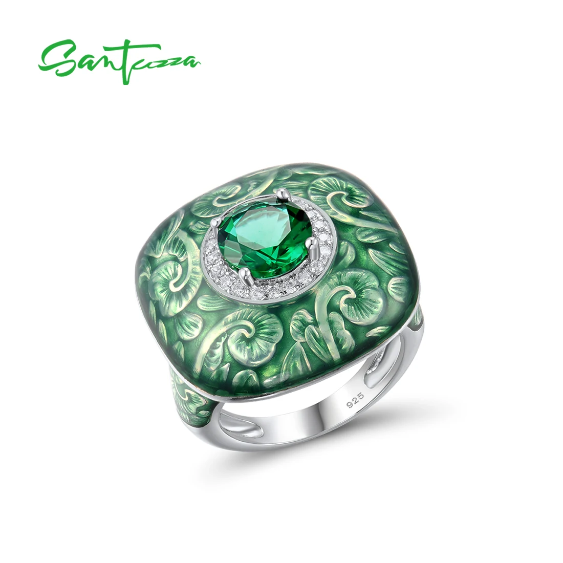 Женское серебряное кольцо SANTUZZA, из серебра 925 пробы с зеленым и белым кубическим цирконием и блестящим эмалью, модные ювелирные украшения ручной работы
Женское серебряное кольцо SANTUZZA, из серебра 925 пробы с зеленым и белым кубическим цирконием и блестящим эмалью, модные ювелирные украшения ручной работы