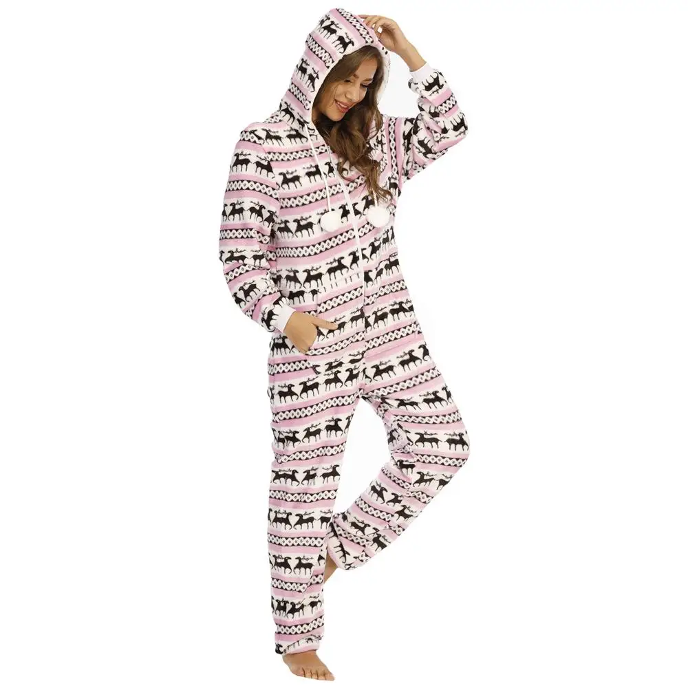 Women Christmas Sleepwear Flannel Hooded Onesie Pajamas Deer Printing Jumpsuit Winter Full Sleeve Female Lounge Xmas Nightwear
Women Christmas Sleepwear Flannel Hooded Onesie Pajamas Deer Printing Jumpsuit Winter Full Sleeve Female Lounge Xmas Nightwear